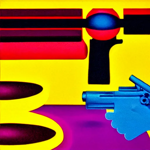 Prompt: revolver gun by shusei nagaoka, kaws, david rudnick, airbrush on canvas, pastell colours, cell shaded, 8 k