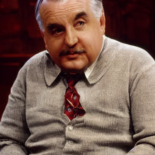 Prompt: mr. belvedere sitting down and injuring himself, photorealistic, television still,