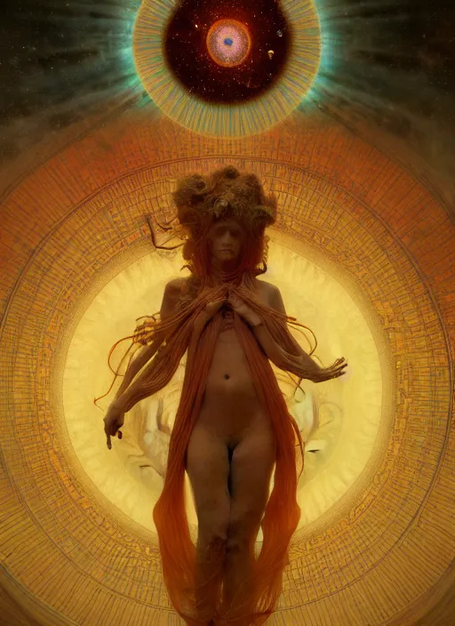 Image similar to antediluvian occult cosmology, panspermia, by robert hooke and ernst haeckel and agostino arrivabene and joaquin sorolla and greg rutkowski and alphonse mucha, rule of thirds, vivid colours, negative space, atmospheric, digital painting, artstation, concept art, smooth, sharp focus