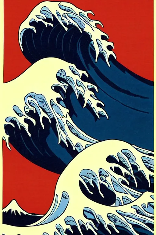 Image similar to Patrick Nagel and Shepard Fairey Poster of The Great Wave off Kanagawa