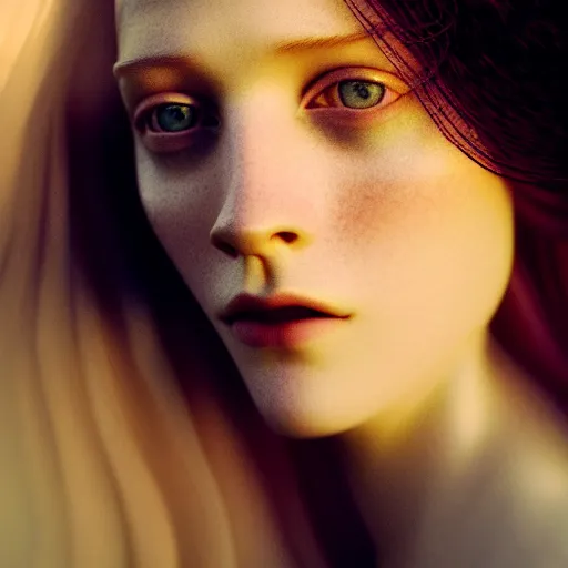 Image similar to photographic portrait of a stunningly beautiful english renaissance female in soft dreamy light at sunset, beside the river, soft focus, contemporary fashion shoot, in a denis villeneuve and tim burton movie, by edward robert hughes, annie leibovitz and steve mccurry, david lazar, jimmy nelsson, extremely detailed, breathtaking, hyperrealistic, perfect face, octane render