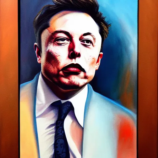 Image similar to surrealist portrait painting of elon musk, futuristic