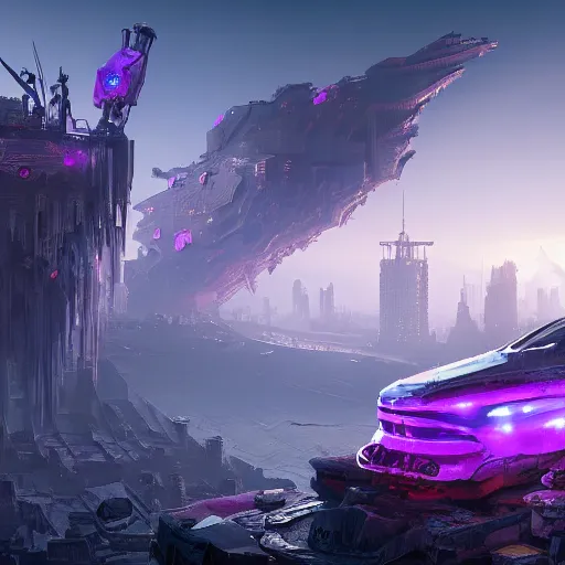 Image similar to a beautifully hyperdetailed matte painting of a Cyberpunk squid a scorched landscape emitting Violet and White blue energy, dusk, art by Albert Bierdstat, and Raphael Lacoste and Dave Noton, 4k, unreal engine, trending on artstation