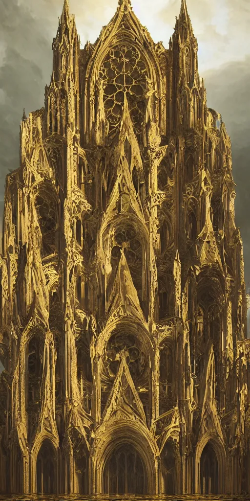 Prompt: a giant gothic cathedral, epic, organic, giant, highly detailed, gold, godray, dramatic, rococo, baroque, painted by Bouguereau, Gustave Dore, volumetric lighting, concept art, octane rendered