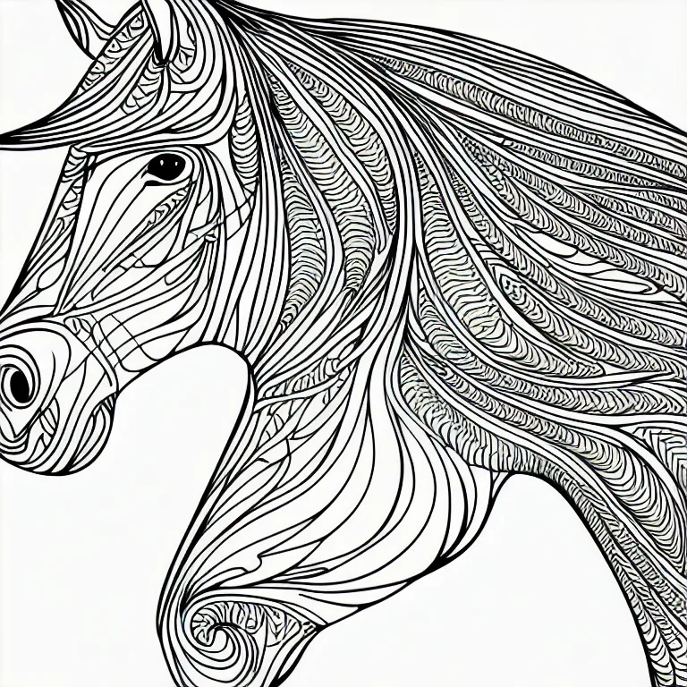 Image similar to beautiful horse, ornamental, fractal, line art, vector, outline, simplified, colouring page