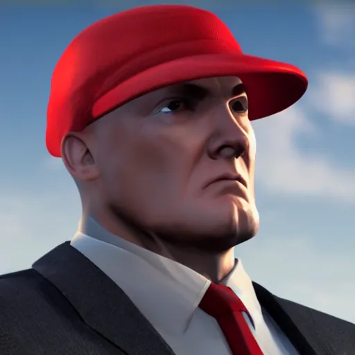 Prompt: agent 4 7 wearing a maga hat
