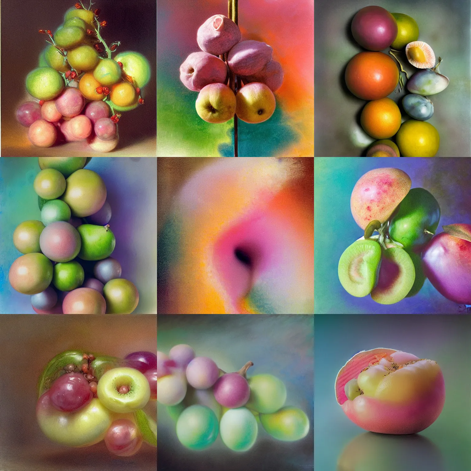 Prompt: one balanced asymmetrical biological form with ombre pastel colors, by thomas moran, professional fruit photography