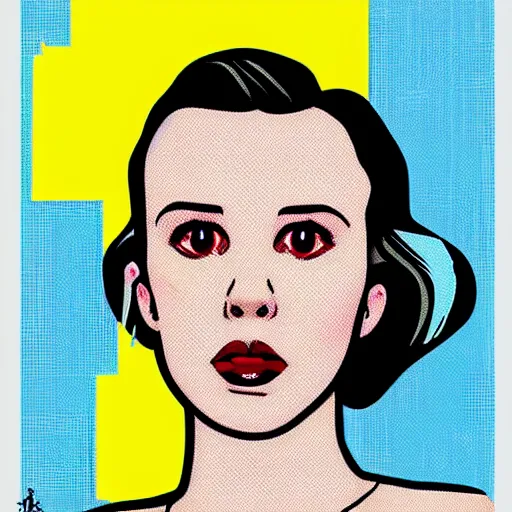 Image similar to a portrait of millie bobby brown in the style of roy lichtenstein