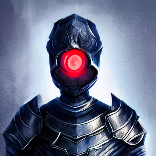 Image similar to a highly detailed character portrait of a man wearing a epic shadow armor with glowing red eyes