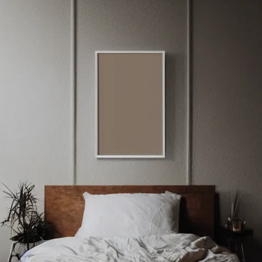 Prompt: a minimalist mockup photo with one large frame, in a white clear boho style studio, white and beige predominant colors, trending on pinterest