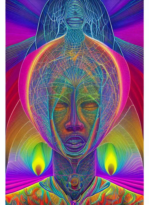 Image similar to collaborative intelligence in your pocket in the style of alex grey, album cover, award winning, beautiful, colorful, volumetric lighting, trending on artstation