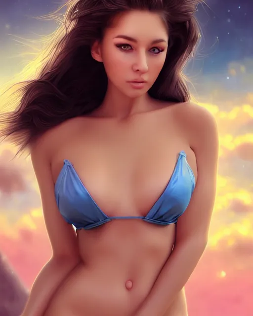 Image similar to a kitten on a rocket, photo, ultra detail, photoreal, professionally retouched, soft moonlight lighting, shiny plastic bikini, realistic, smooth face, goddess, luscious lips, perfect eyes, wide angle, sharp focus on eyes, 8 k high definition, insanely detailed, intricate, elegant, art by artgerm and wlop