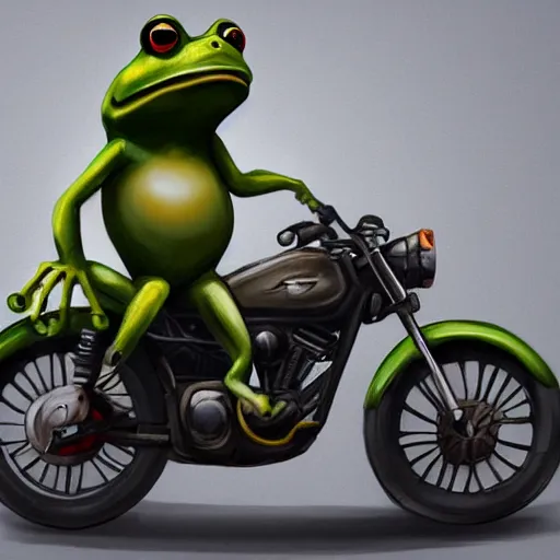 Image similar to a frog riding a motorcycle, digital painting, artstation, photo