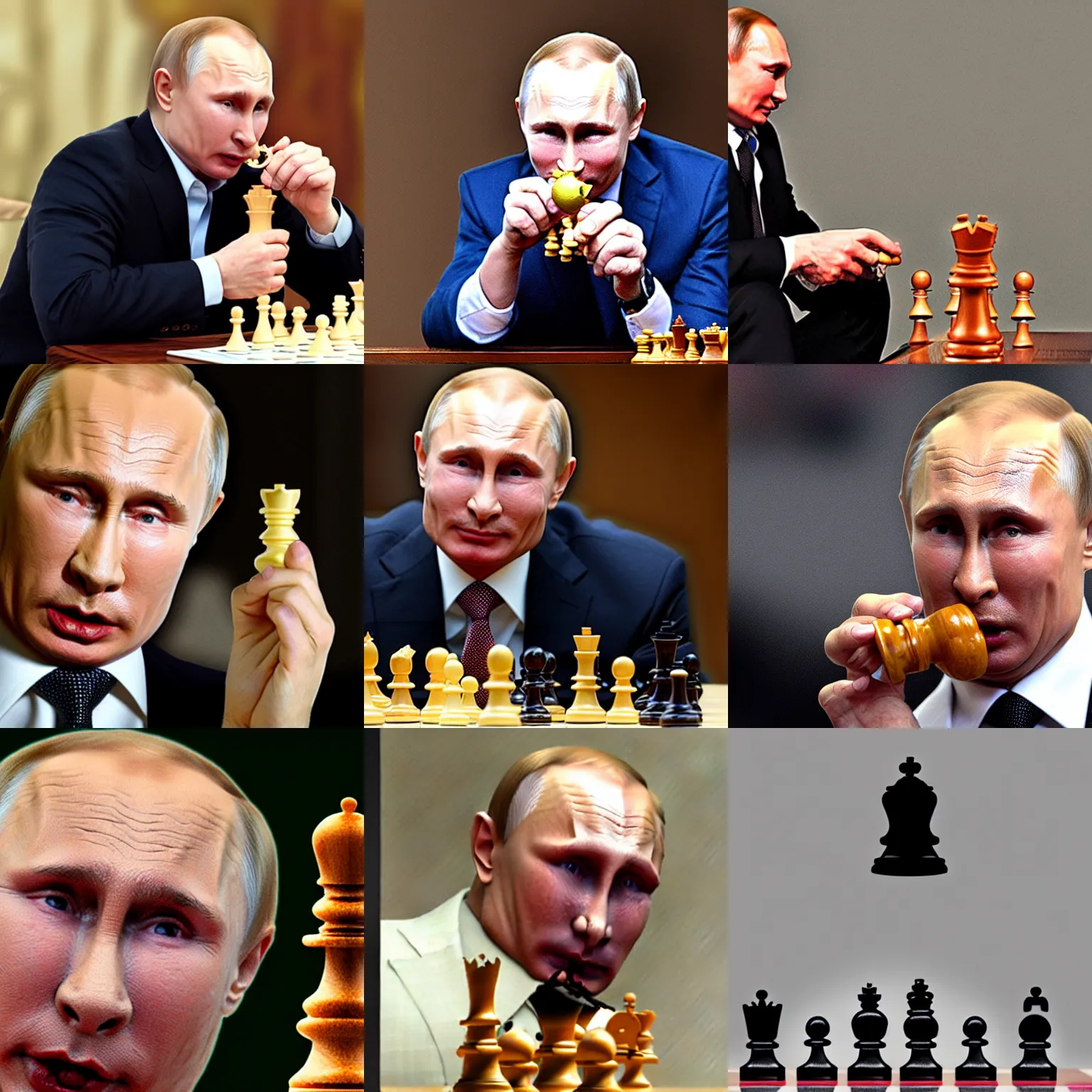 Prompt: putin eating chess piece