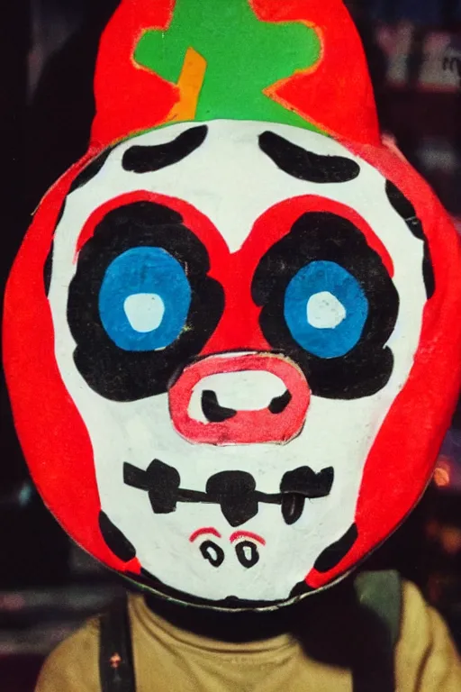 Image similar to 35mm photo of Mario in a day of the dead mask