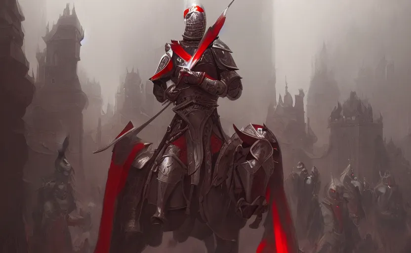 Prompt: knights templar, soft grey and red natural light, intricate, digital painting, artstation, concept art, smooth, sharp focus, illustration, art by greg rutkowski and luis rollo and uang guangjian and gil elvgren, symmetry!