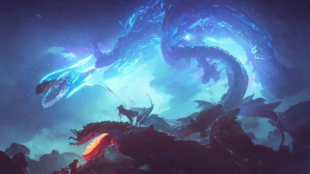 Image similar to a dragon worm flying through the night sky, glowing blue, surrounded by brilliant stars, by sylvain sarrailh, rossdraws, ambient light, ultra detailed, fantasy artwork, cinematic shot, 8 k, volumetric lighting, trending on artstation, award winning, very beautiful.