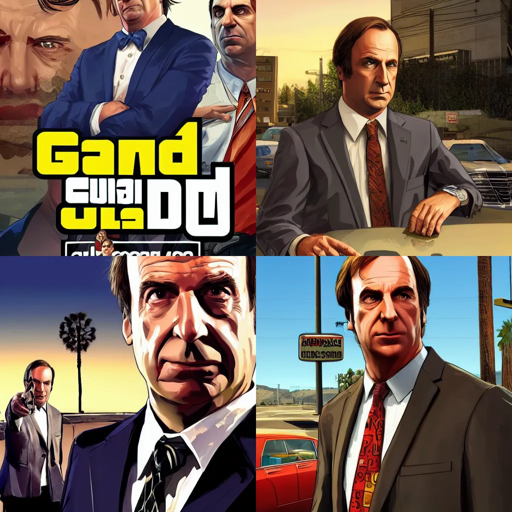 Prompt: saul goodman in gta v, cover art by stephen bliss, artstation, no text, loading screen