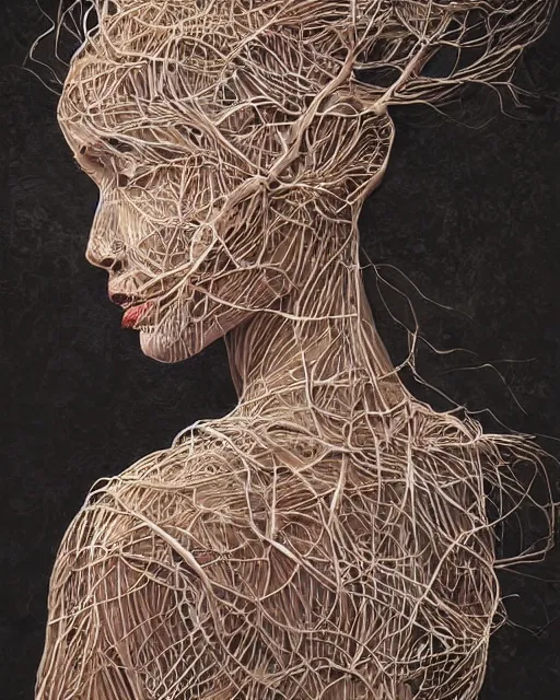 Prompt: portrait of a woman made of branches. intricate abstract. intricate artwork. by tooth wu wlop beeple dan mumford. trending on artstatio