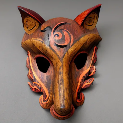 Prompt: fox octopus dragon wooden mask