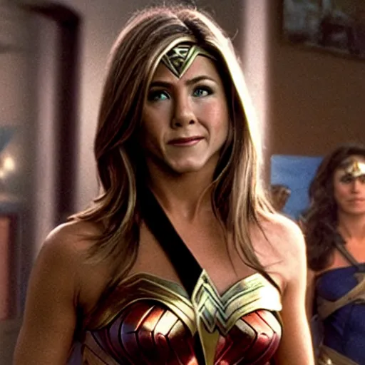 Prompt: Jennifer Aniston as Wonder Woman, movie screenshot