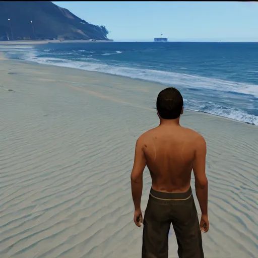 Image similar to kodak portra 8 0 0, an invisible man stands on the beach in gta v