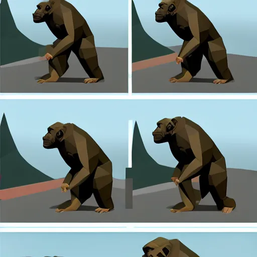 Image similar to gorillas without legs playing a game of tag in low poly video game