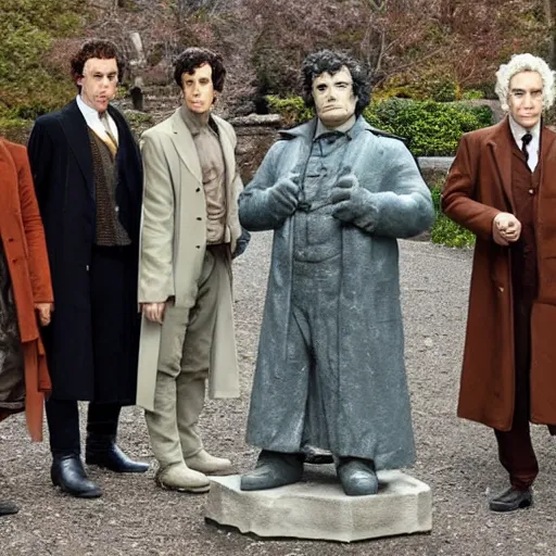 Image similar to all the different doctor whos as stone statues