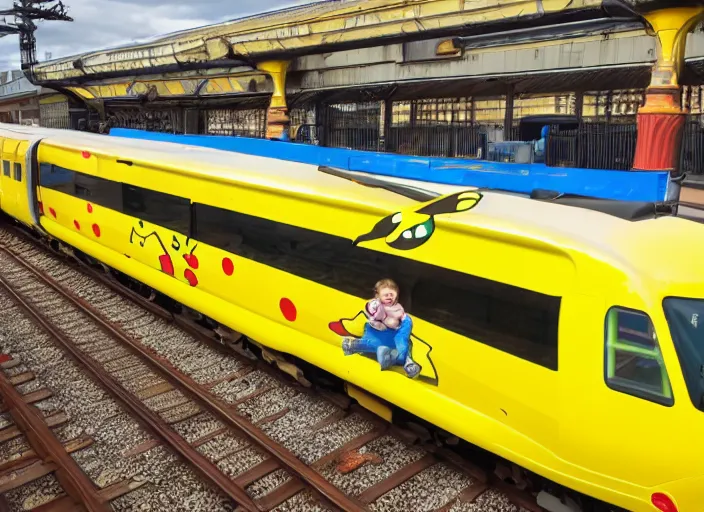 Image similar to pikachu themed train, professional photography, trainspotters weekly