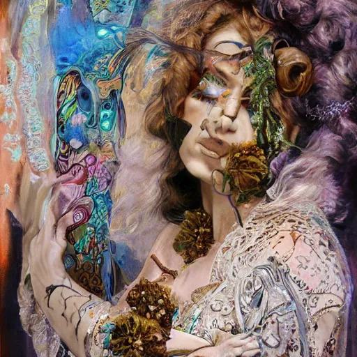 Prompt: extremely psychedelic beautiful cyborg queen of lsd. intricate, elegant, highly detailed, extremely lifelike photorealistic digital painting, artstation. steichen, gaston bussiere, tom bagshaw, cyberpunk alphonse mucha. dark pallet, melancholy. anatomically correct in every way. sultry. sharp focus. soft light. very very lifelike