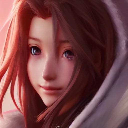 Image similar to head and shoulders of aerith ff7 by wlop, rossdraws, mingchen shen, bangkuart, sakimichan, yan gisuka, jeongseok lee, artstation, 4k