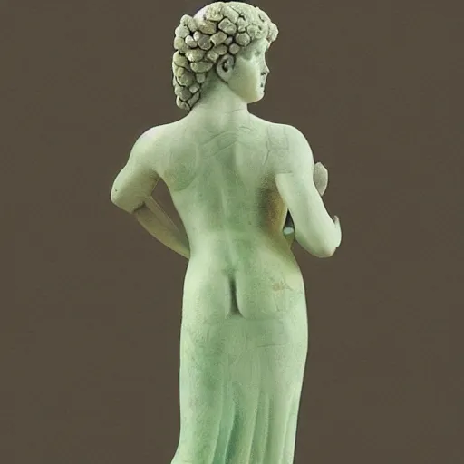 Image similar to “Ancient Greek goddess statue made of ceramics in celadon glaze, concept art, stylized”