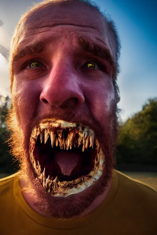 Image similar to a photograph of a man unhinging his jaw to eat the sun, 4 k image, golden hour, sigma lens, sourced by nasa, drone photograph, real, scary