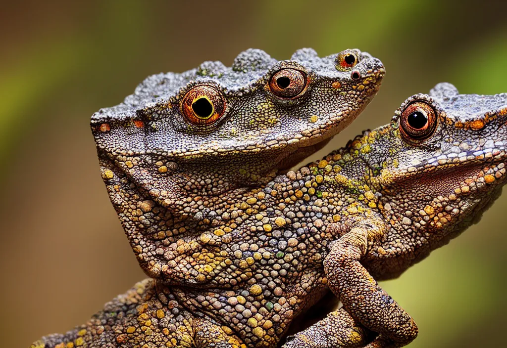 Prompt: An award winning photo of a single Tokay crocodile chameleon, environmental portrait, wildlife photography, National Geographic, 4k