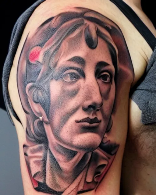 Prompt: renaissance head with planets tattoo design, hyper - realistic, in the style of tony santos