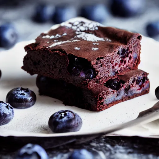 Image similar to chocolate brownie with blueberries, studio photography, 4 k