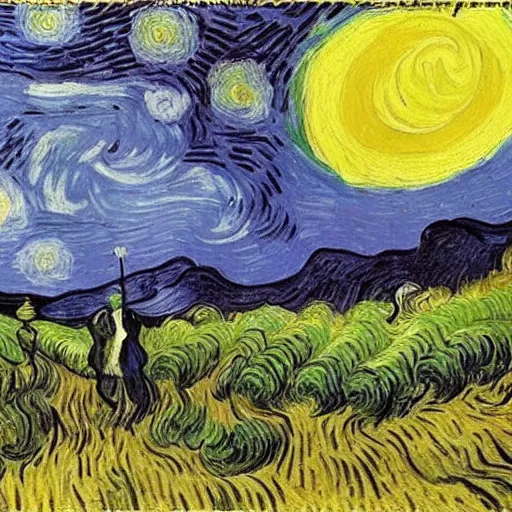 Image similar to turn off the lights because it's night on the sun by van gogh