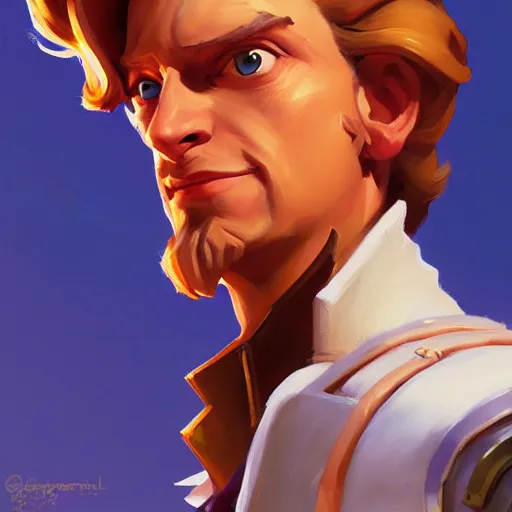 Image similar to Greg Manchess portrait painting o Guybrush Threepwood as Overwatch character, medium shot, asymmetrical, profile picture, Organic Painting, sunny day, Matte Painting, bold shapes, hard edges, street art, trending on artstation, by Huang Guangjian and Gil Elvgren and Sachin Teng