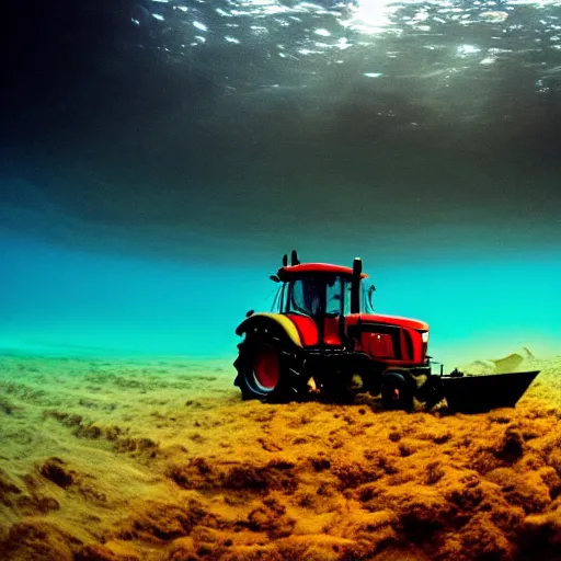 Image similar to ultrawide shot backlit tractor ploughing the seabed underwater photo on gopro