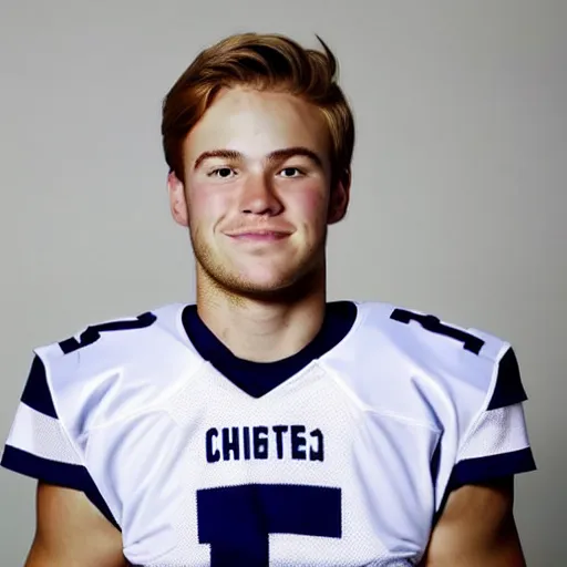 Prompt: headshot of a man on a white backdrop, quarterback cole briarson, a stock photo by mac conner, associated press photo