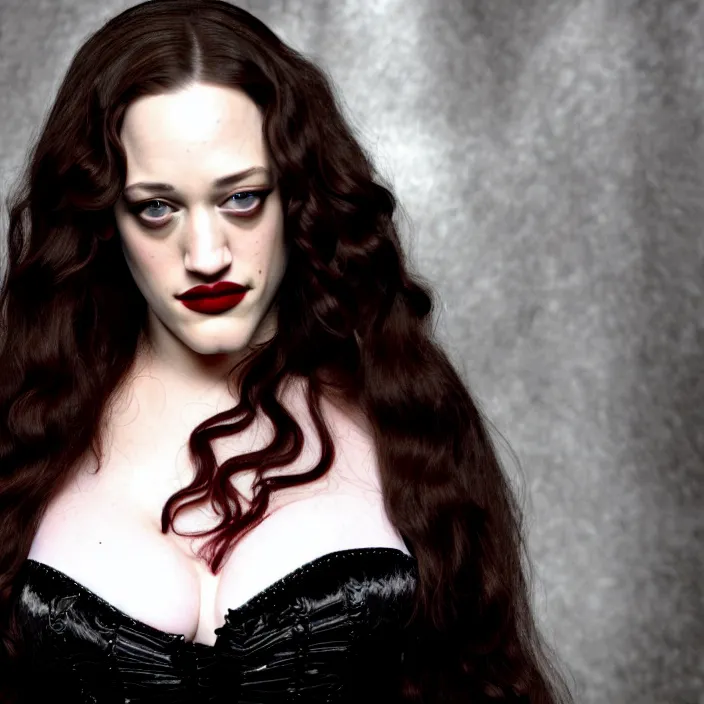 Prompt: full body photograph of kat dennings as a vampire queen. Extremely detailed. 8k