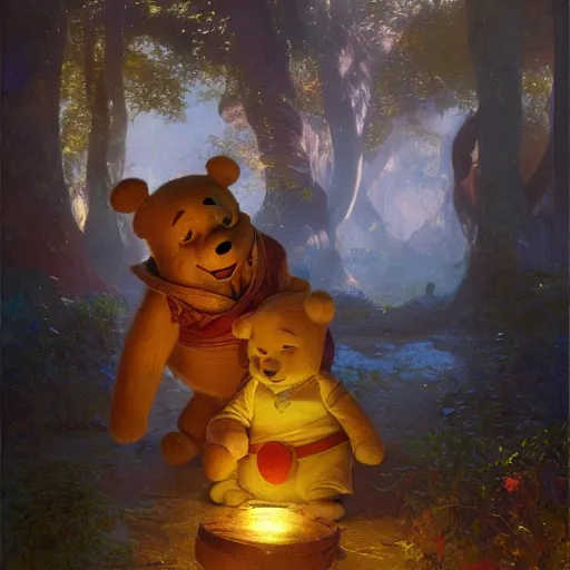 Image similar to xi pingping as winnie the pooh, radiant light, caustics, heroic, bright iridescent light, by gaston bussiere, bayard wu, greg rutkowski, maxim verehin