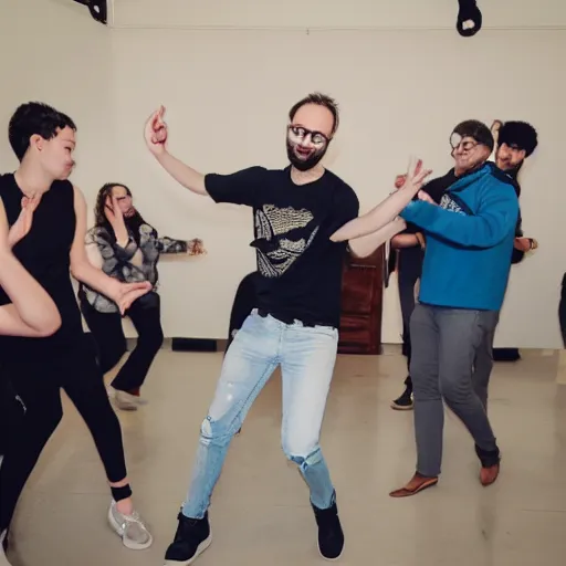 Image similar to photograph of youtuber michael stevens dancing