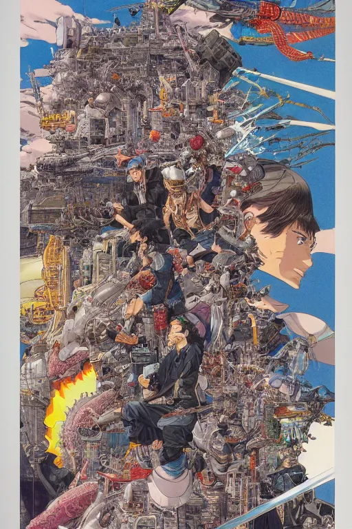 Image similar to beautiful hyperdetailed anime illustration of a poster, by moebius, masamune shirow and katsuhiro otomo