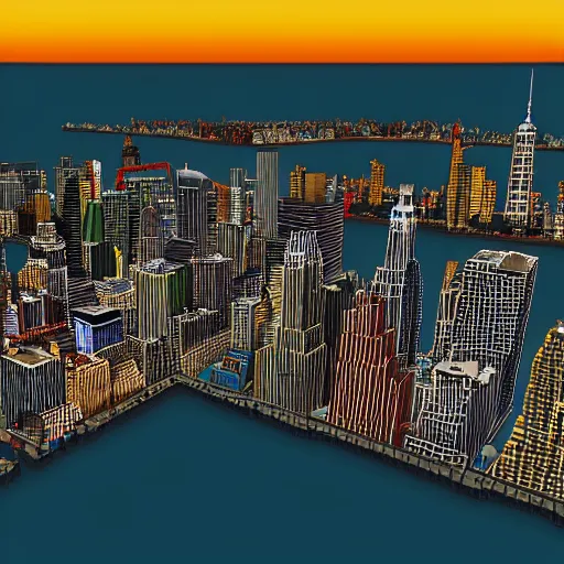 Prompt: new york city skyline, simple voxel art, isometric view