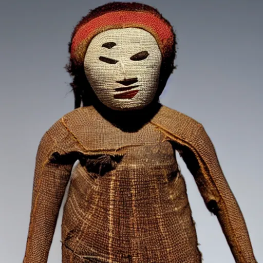 Image similar to An exceptionally well preserved Chancay textile doll, some 700-1000 years old; from late Intermediate period, Peru. Walters Art Museum, Baltimore, USA.