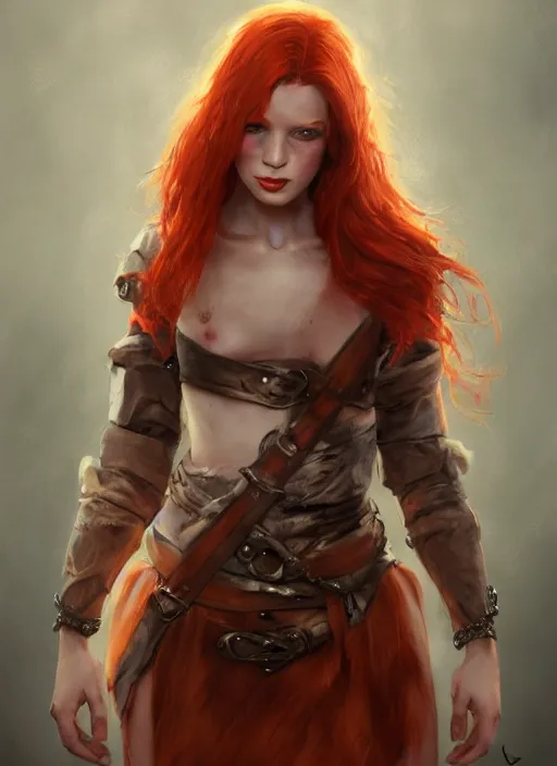 Image similar to Beautiful redhead girl which chest wrapped in bandages, portrait, fantasy, medieval, vivid colors, fantasy, elegant, concept art, sharp focus, beautiful face, digital art, Hyper-realistic, 4K, Unreal Engine, Highly Detailed, HD, Dramatic Lighting by Brom, trending on Artstation