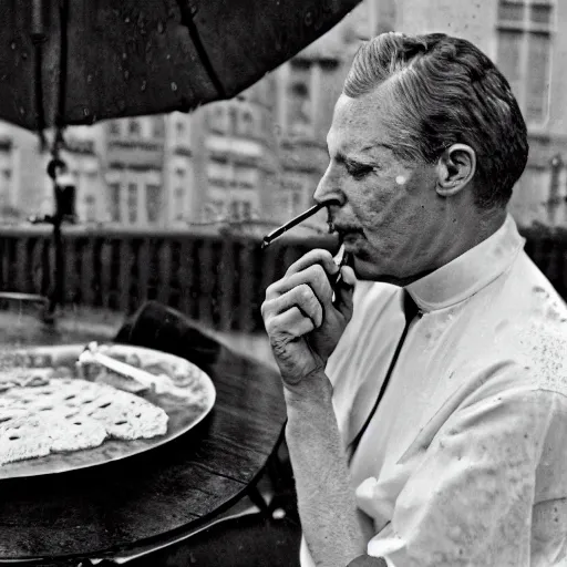 Image similar to aspic on plate smoking cigarette under rain