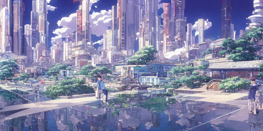 Image similar to water city, art by makoto shinkai and alan bean, yukito kishiro