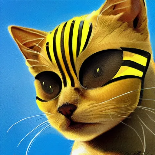 Prompt: cat looks like a bee. hyperdetailed photorealism